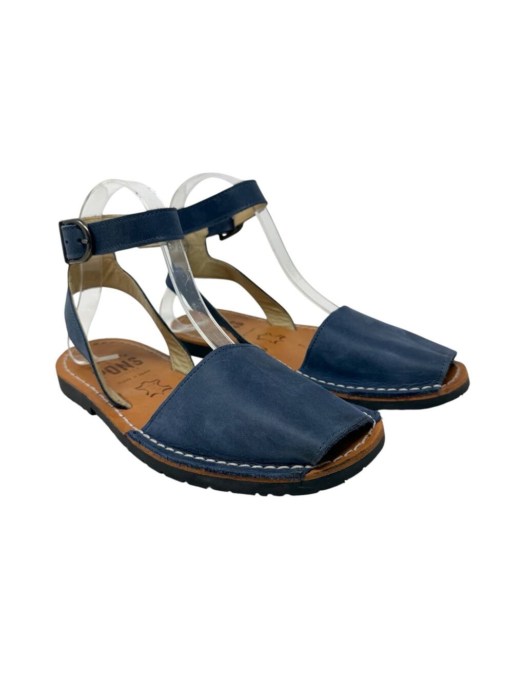 PONS Avarcas Classic Strap Leather Ankle Strap Sandals French Blue Size 7